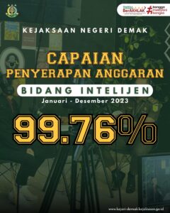 Penyerapan Anggaran Bidang Intelijen Kejaksaan Negeri Demak Mencapai 99.76%