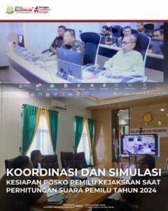 Koordinasi dan Simulasi Kesiapan Posko Pemilu Kejaksaan Saat Perhitungan Suara Pemilu Tahun 2024.